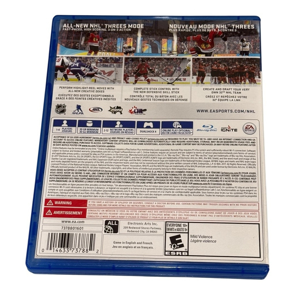 NHL 18 PS4 Video Game Complete EA Sports Hockey NHL Threes Mode Tested Disc Case - Picture 10 of 10